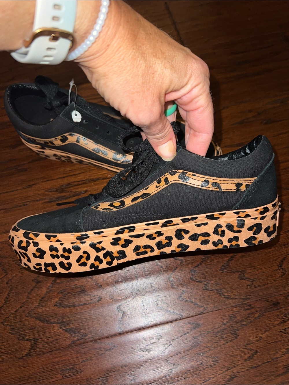 NWOT Leopard Old Skool VANS!! Black Suede Skate Shoes with Leopard Sole 5.5M, 7W - Picture 5 of 10